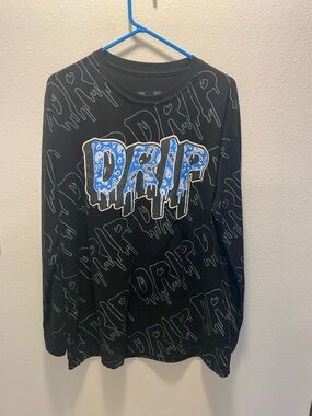 Legend Launder Bailey Apparel "Drip" Black Blue Graphic Long Sleeve Tee XL